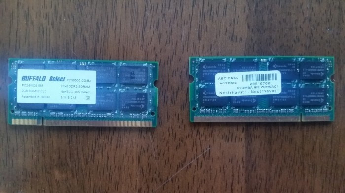 Predám 2x 2GB DDR2 SODIM SDRAM do notebooku