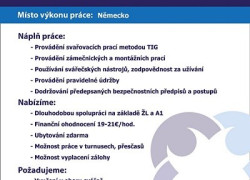 Svářeč TIG/WIG Německo 22-24 € + ubytování zdarma